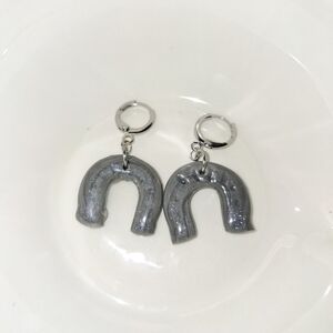 Silver Glitter Horse shoe Dangle Earrings